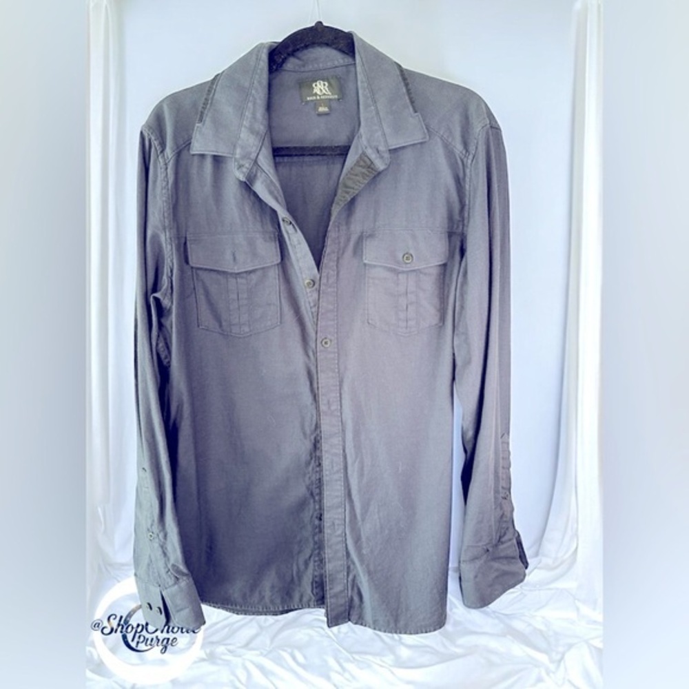 Rock & Republic Long Sleeve Shirt L Blue Rock & Republic